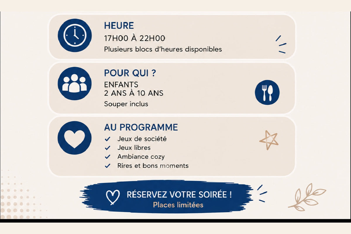 SOIRÉE  DROP IN/SUR RÉSERVATION  SEULEMENT 2-10ANS